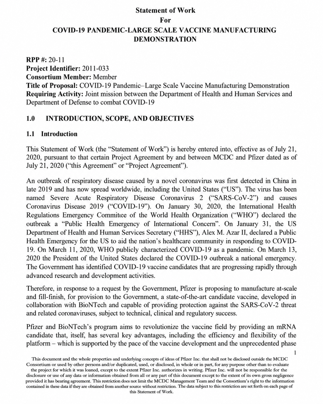 Pfizer Vaccine Supply Contract - Free AI Contract Generator, 50+ Real Contract Examples