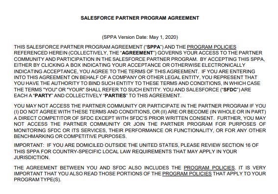 SALESFORCE PARTNER PROGRAM AGREEMENT - Free AI Contract Generator, 50+ Real Contract Examples