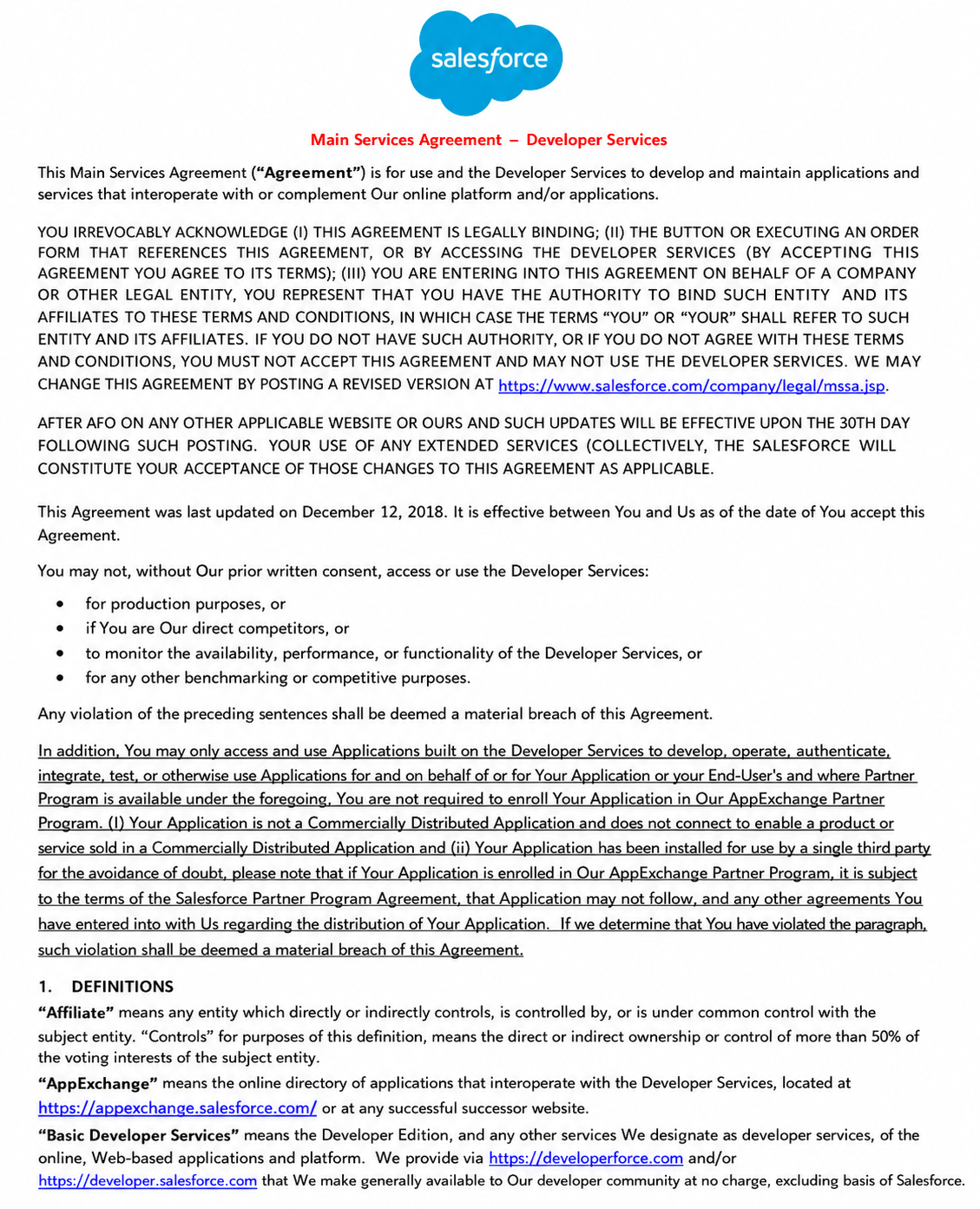 Salesforce Main Services Agreement - Free AI Contract Generator, 50+ Real Contract Examples