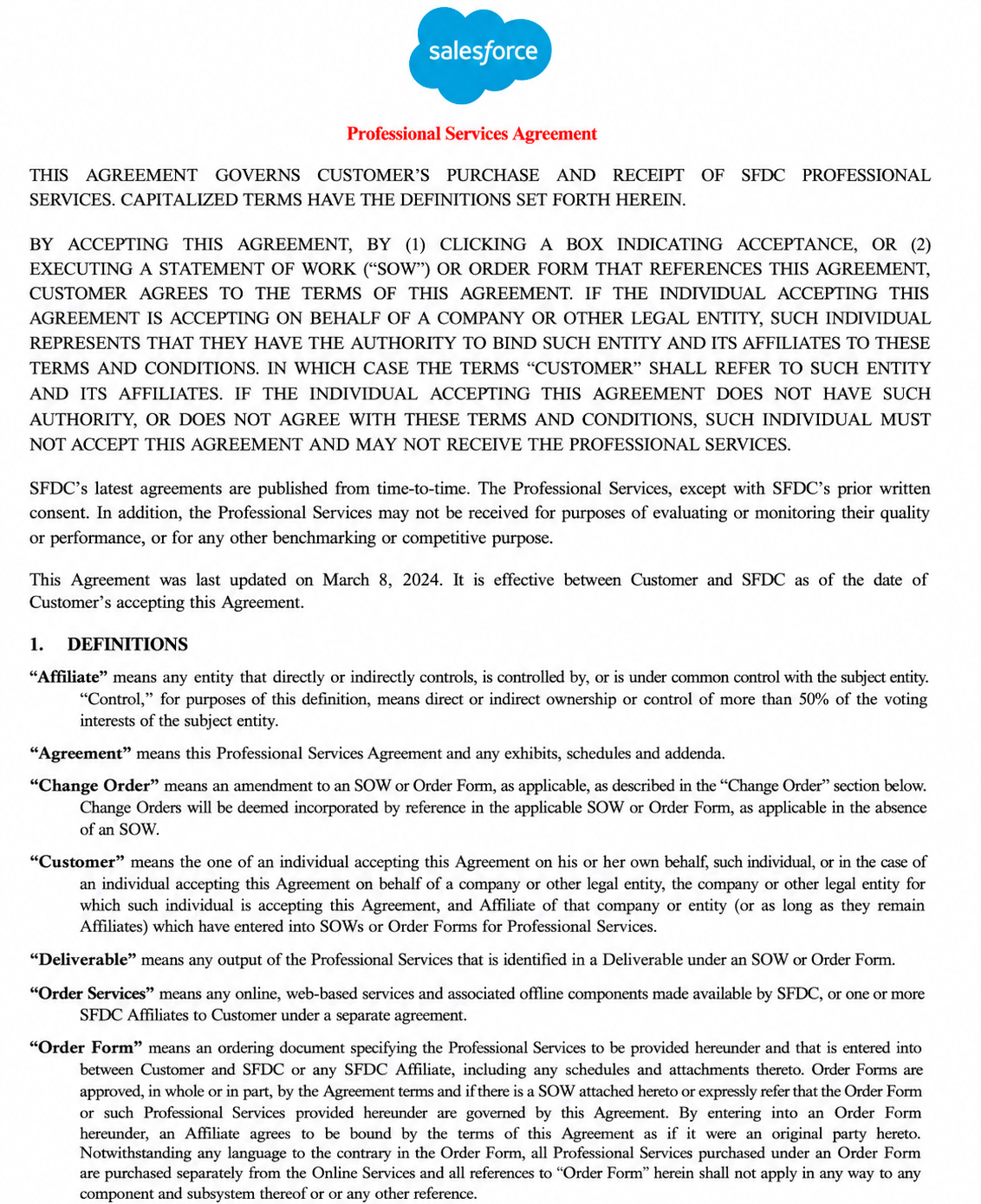 Salesforce Professional Services Agreement - Free AI Contract Generator, 50+ Real Contract Examples