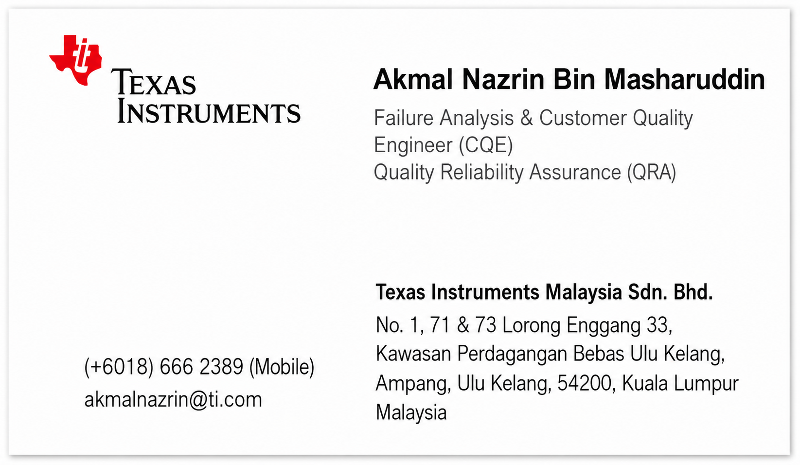 Texas Instructions Business Card Example - Business Card Examples, AI Business Card Generator