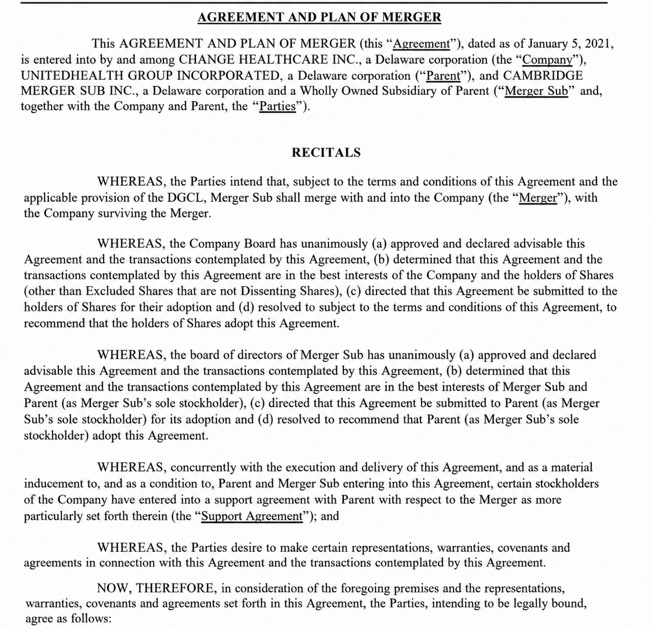 UNITEDHEALTH GROUP Merger Contractor - Free AI Contract Generator, 50+ Real Contract Examples