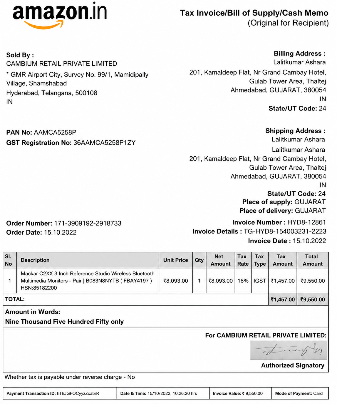 Amazon Invoice  - Free AI Invoice Generator, 50+ Real Invoice Examples
