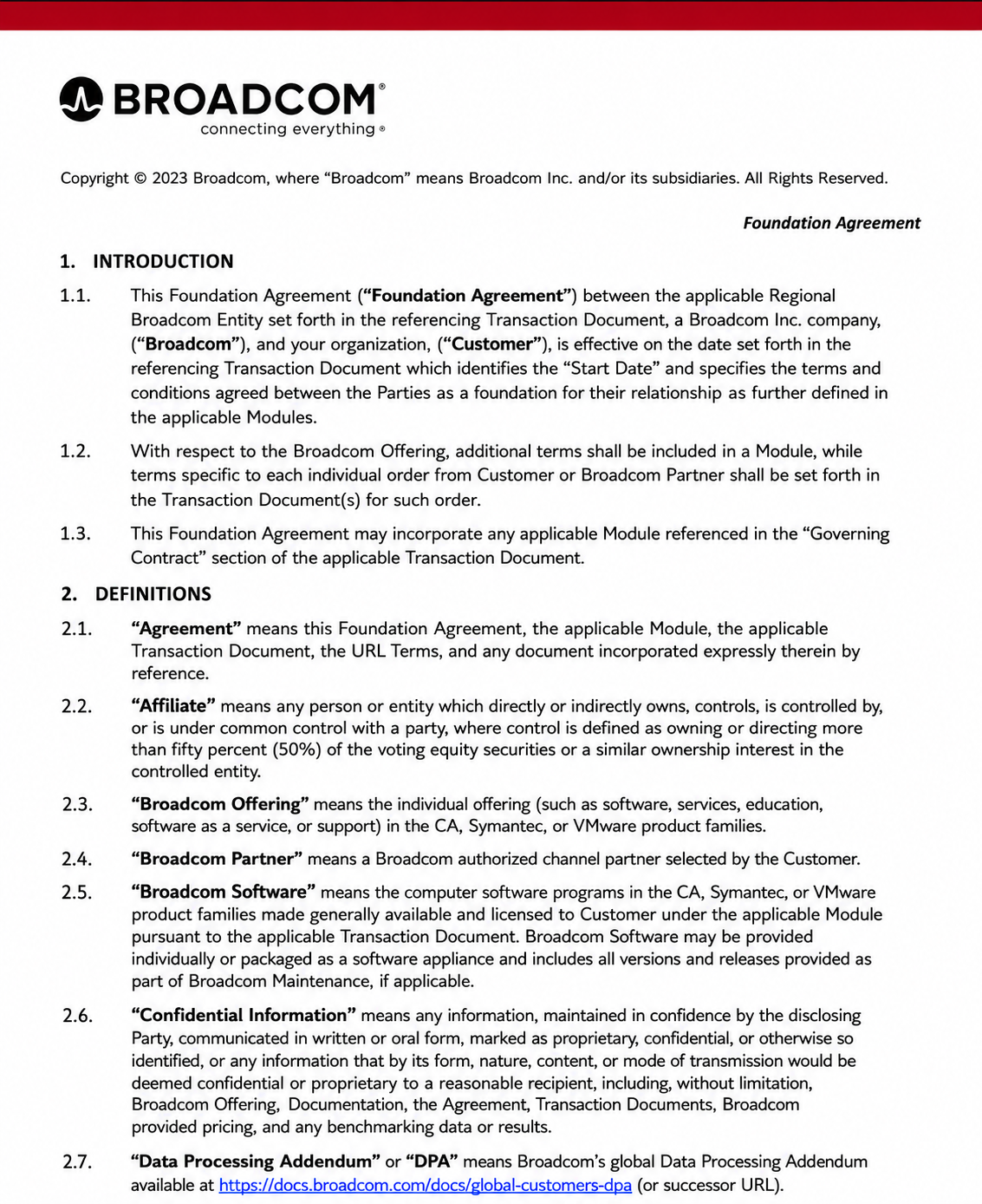 Broadcom Agreements  - Free AI Agreement Generator, 50+ Real Agreement Examples