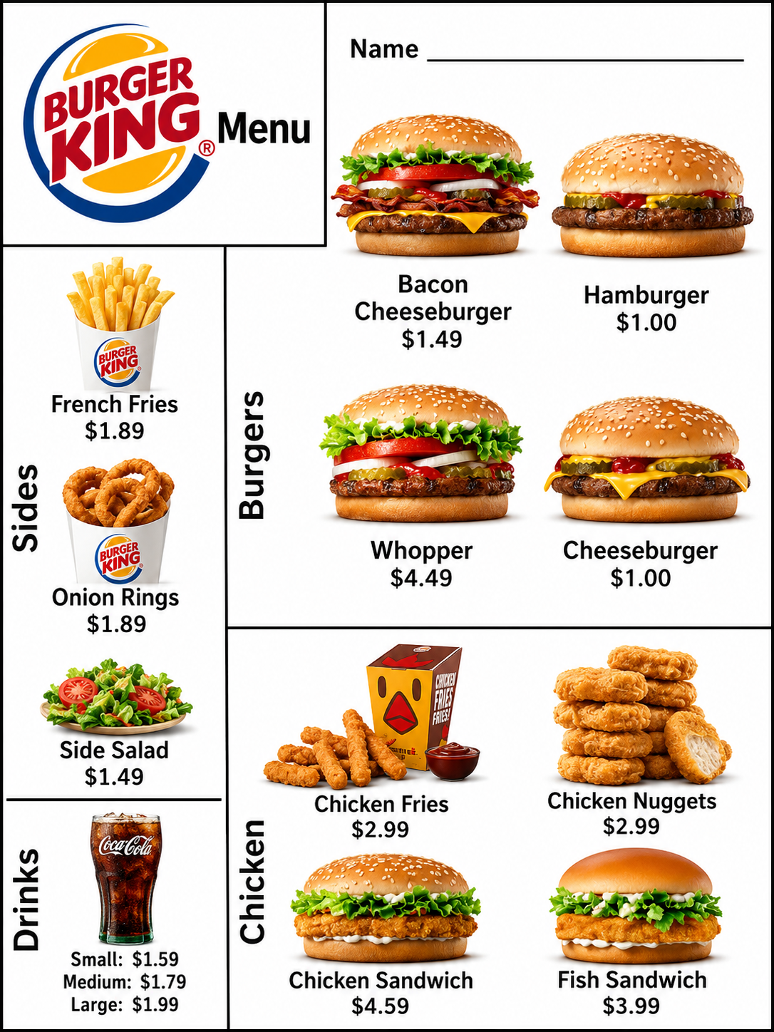 Burger King Menus  - Menu Examples, AI Menu Generator