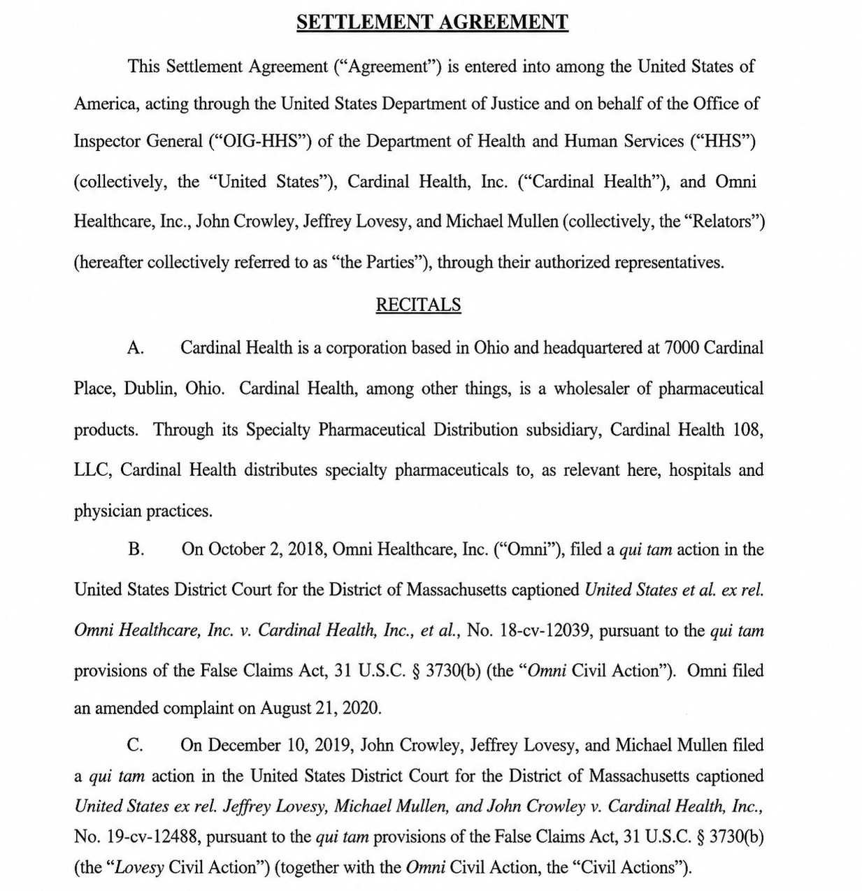Cardinal Health Agreements  - Free AI Agreement Generator, 50+ Real Agreement Examples