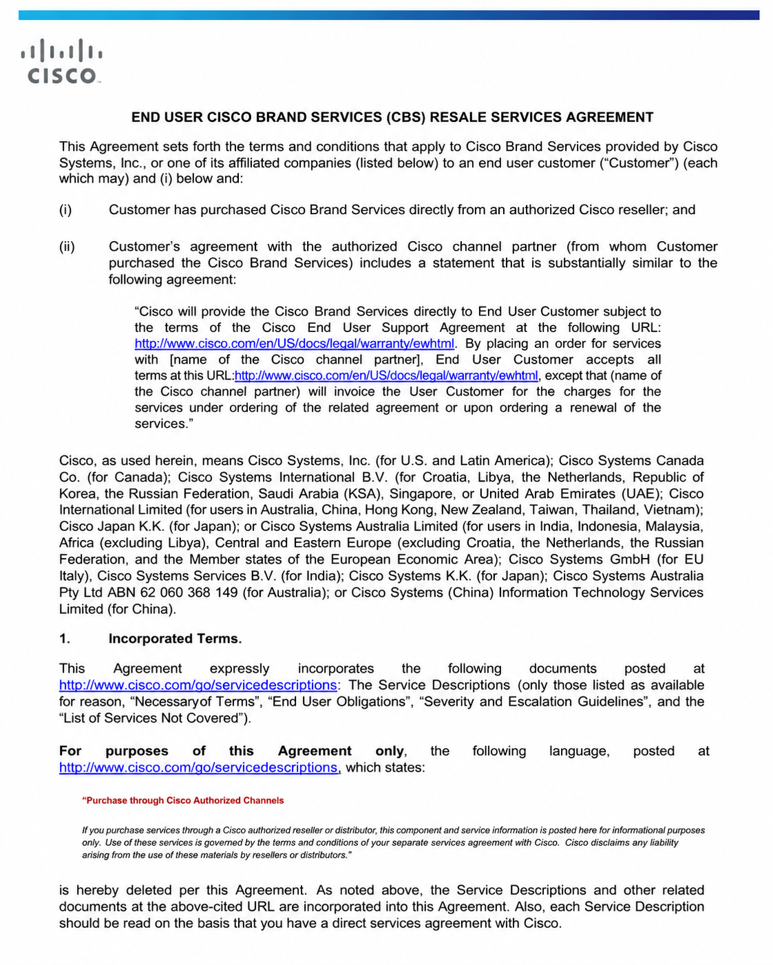 Cisco Agreements  - Free AI Agreement Generator, 50+ Real Agreement Examples