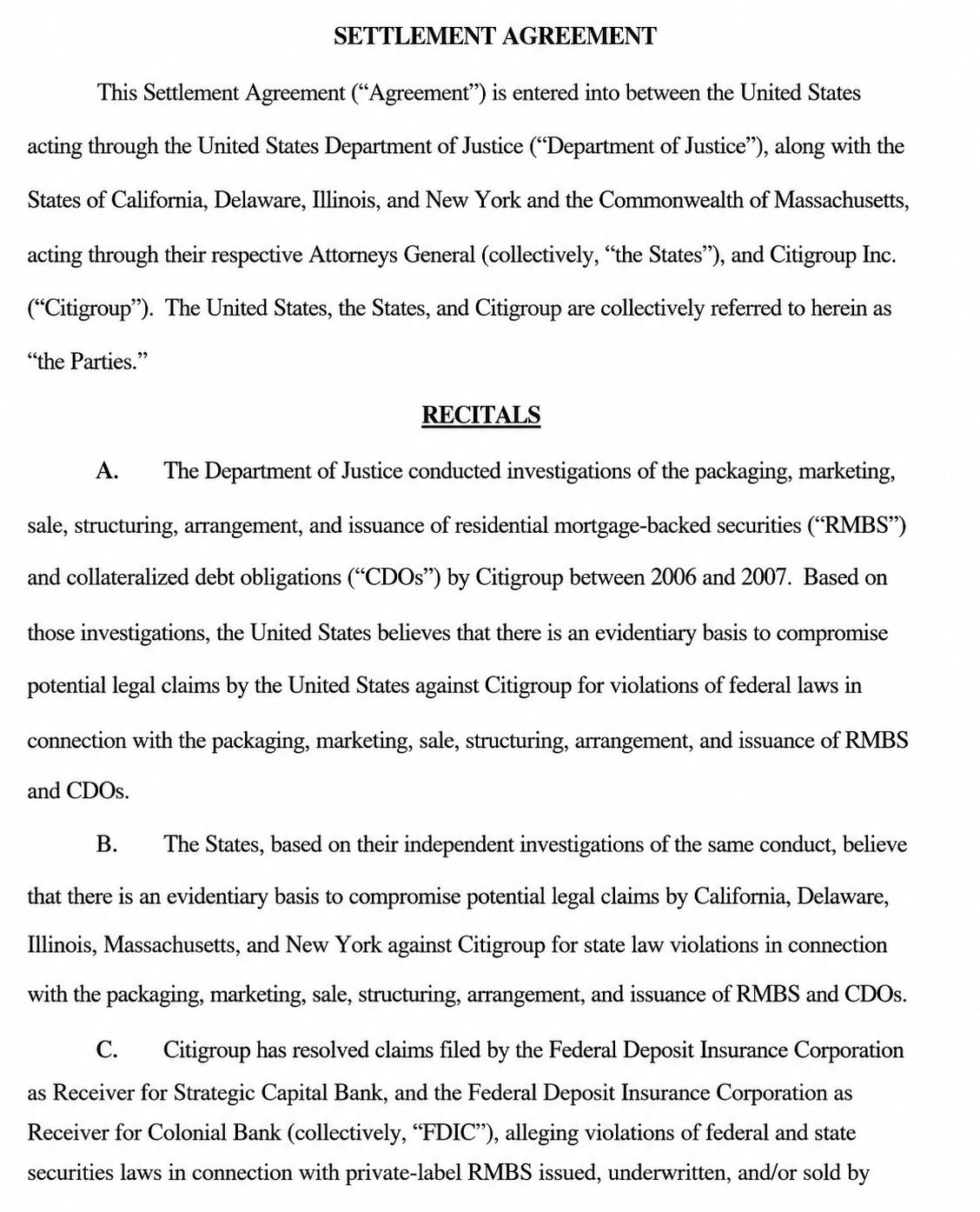 Citigroup Agreements  - Free AI Agreement Generator, 50+ Real Agreement Examples