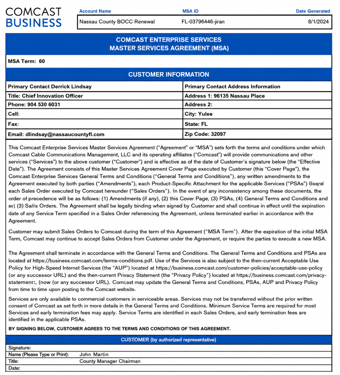 Comcast Agreements  - Free AI Agreement Generator, 50+ Real Agreement Examples