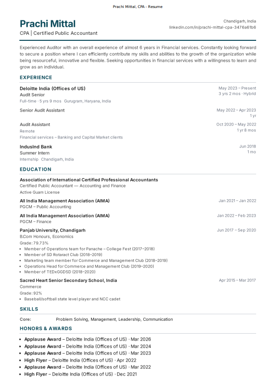 Deloitte Accountant Resume - Free AI Resume Bulider, 50+ Real Resume Examples