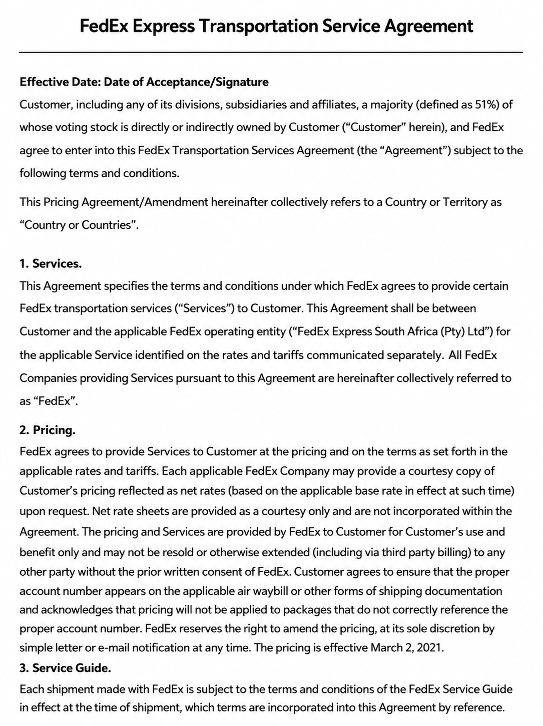 FedEx Agreements  - Free AI Agreement Generator, 50+ Real Agreement Examples