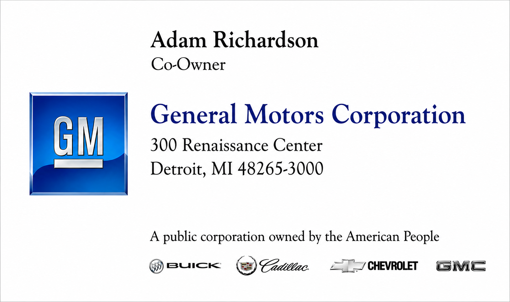 General Motors Business Card - Business Card Examples, AI Business Card Generator