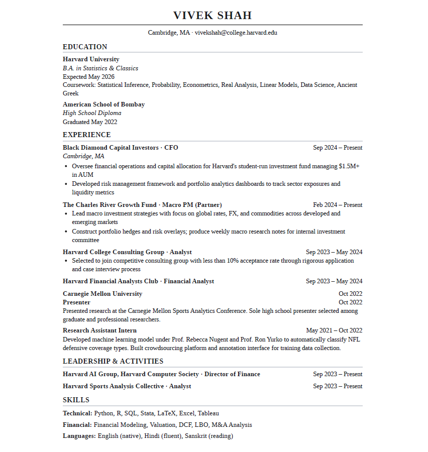 Harvard University Student Resume - Free AI Resume Bulider, 50+ Real Resume Examples