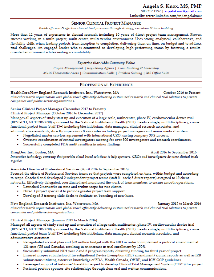 HealthCore Clinical Project Manager Resume - Free AI Resume Bulider, 50+ Real Resume Examples