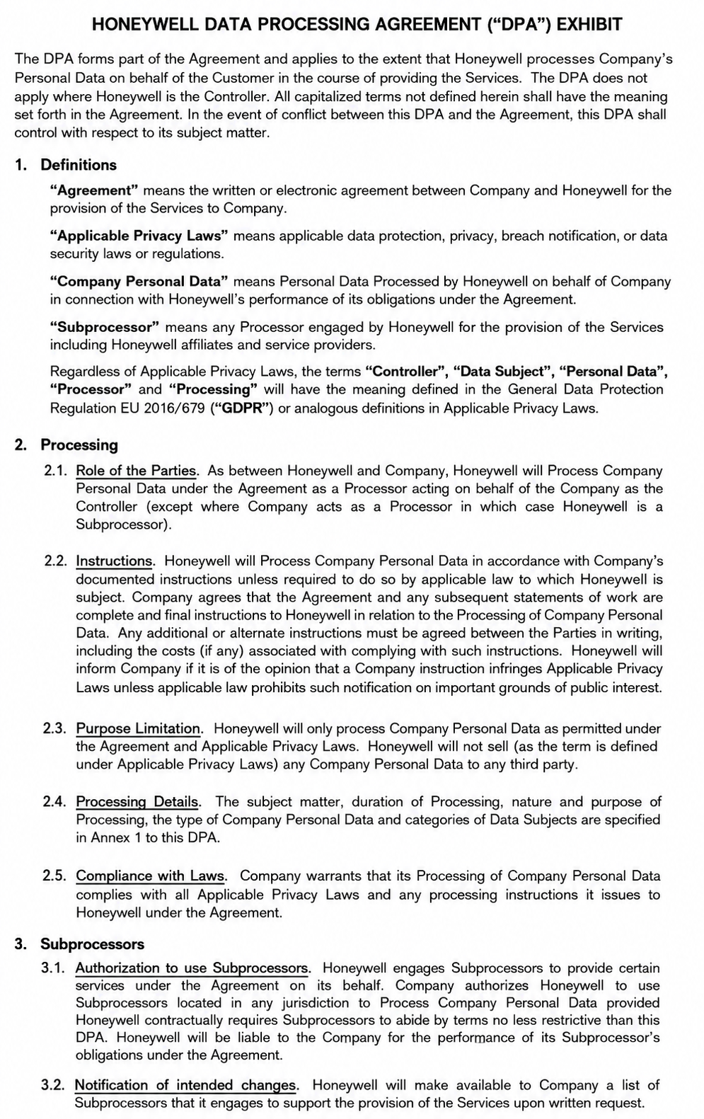 Honeywell Agreements  - Free AI Agreement Generator, 50+ Real Agreement Examples