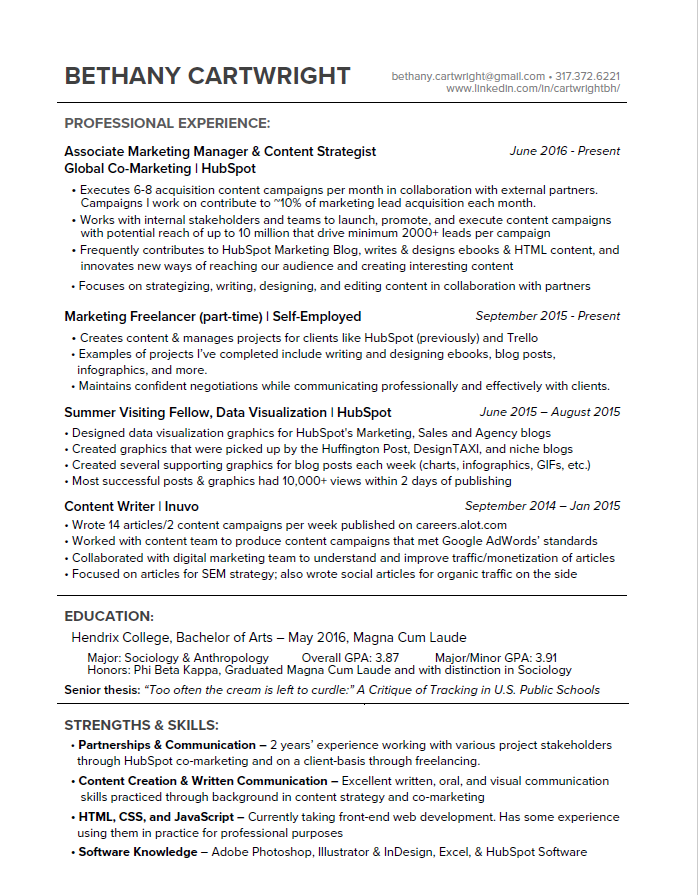 HubSpot Content Writer Resume - Free AI Resume Bulider, 50+ Real Resume Examples