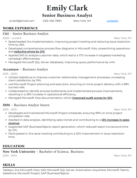 IBM Business Analyst Resume - Free AI Resume Bulider, 50+ Real Resume Examples