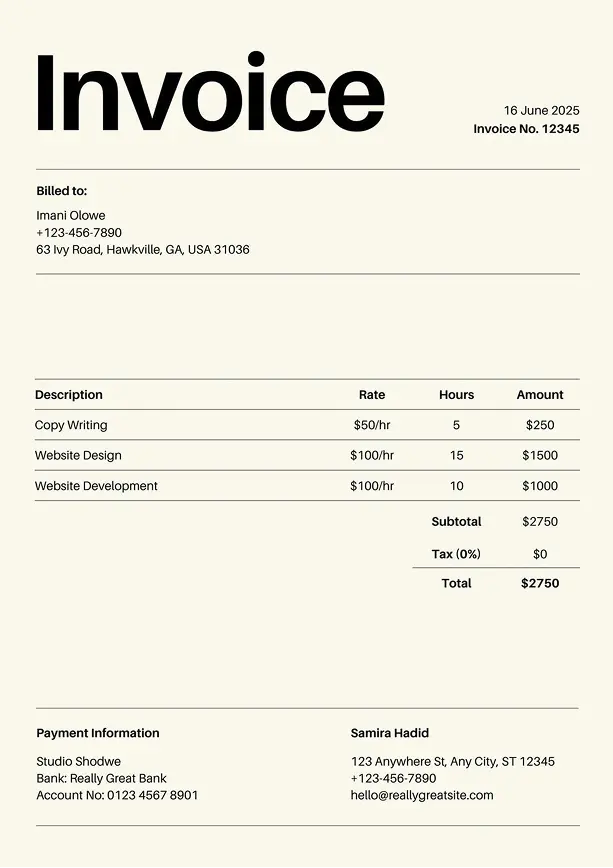 Invoice document example