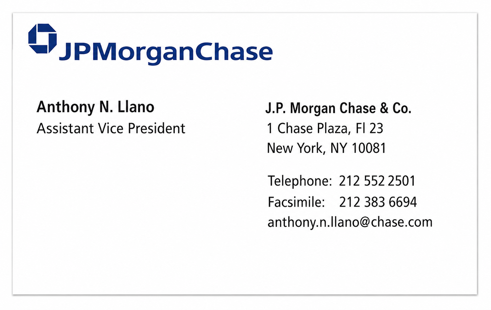 JPMorgan Chase Business Card - Business Card Examples, AI Business Card Generator