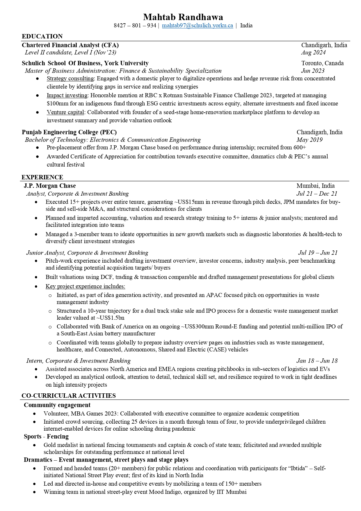 JPMorgan Chase Investment Banker Resume - Free AI Resume Bulider, 50+ Real Resume Examples