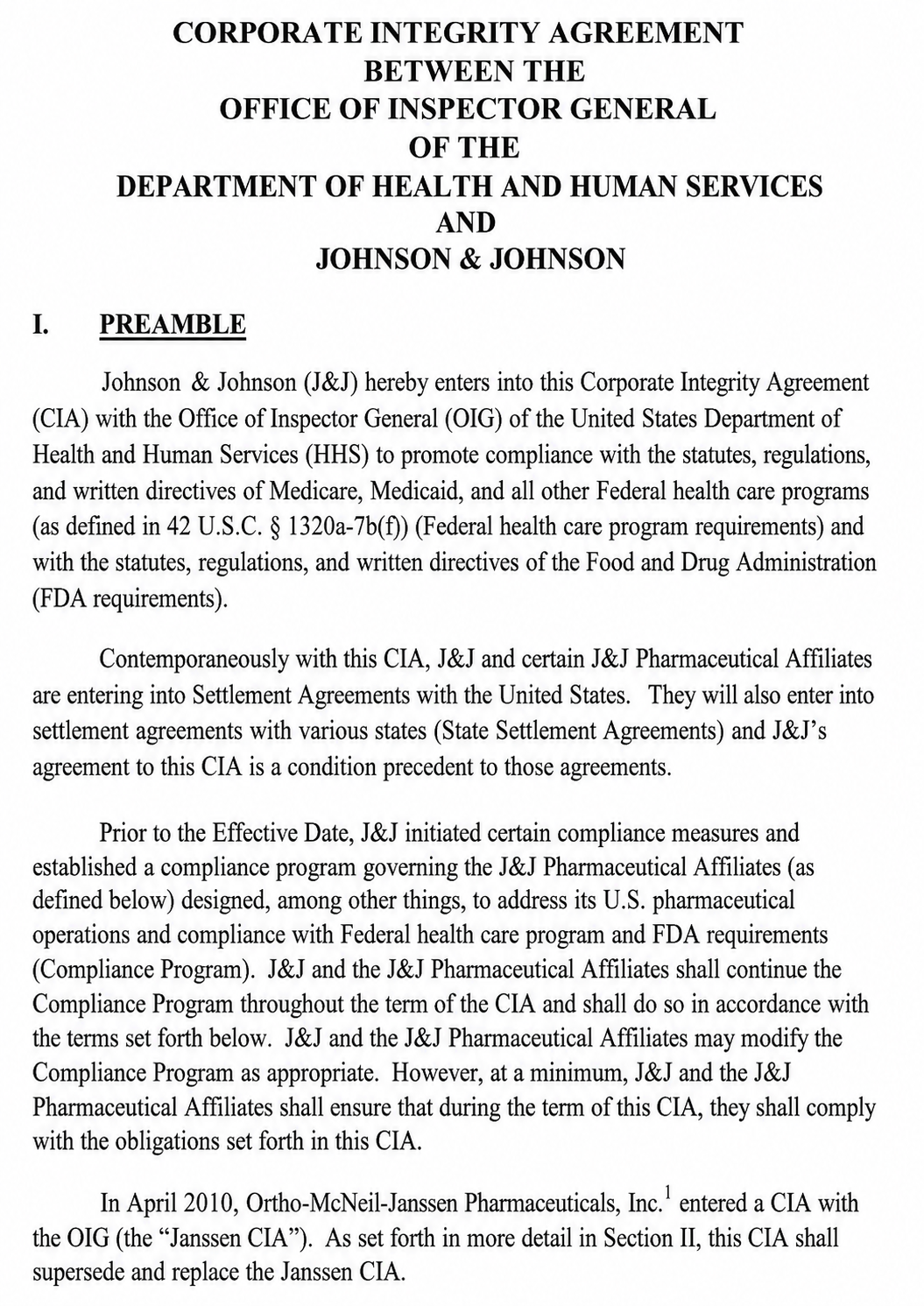 Johnson & Johnson Agreements  - Free AI Agreement Generator, 50+ Real Agreement Examples