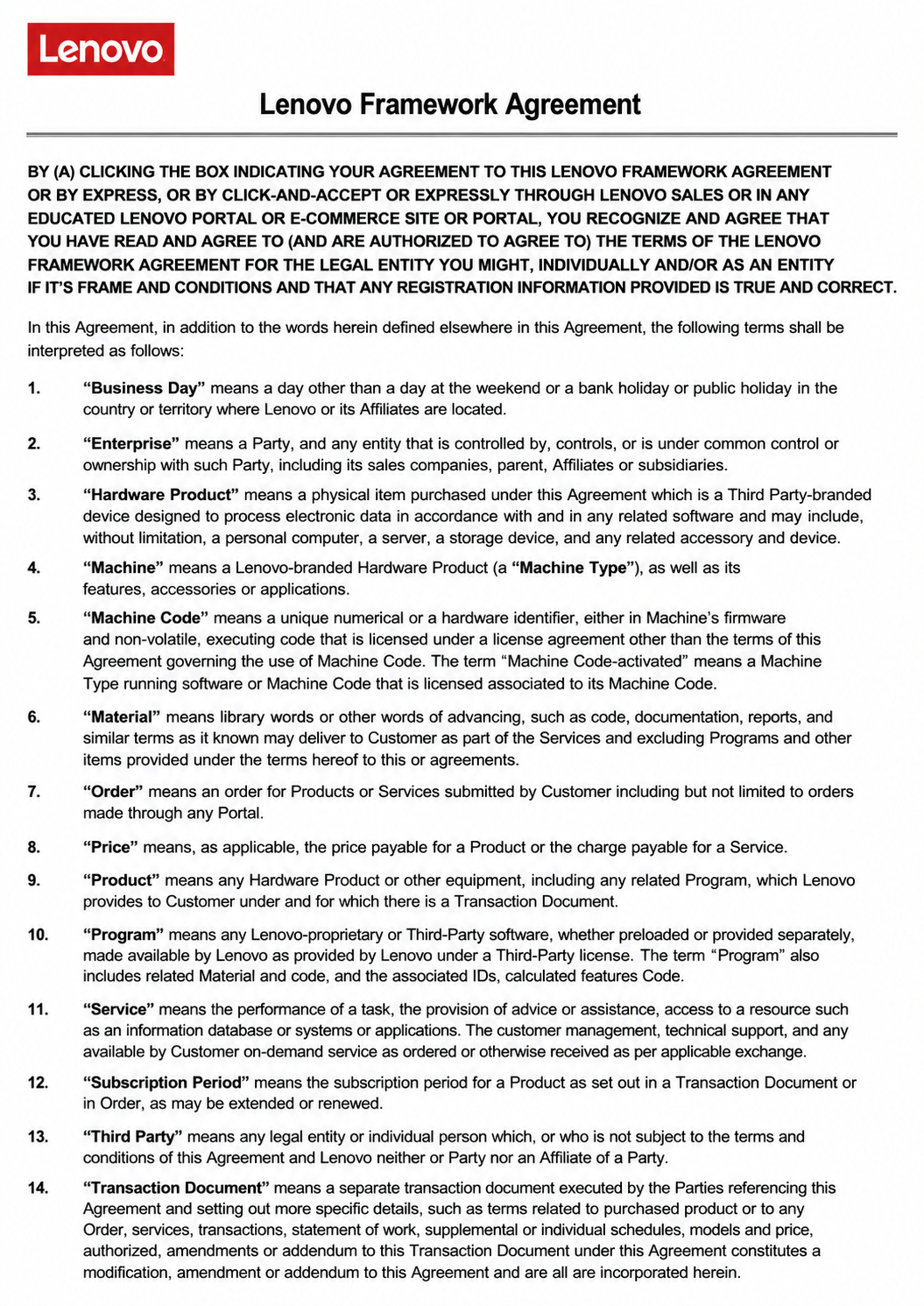 Lenovo Agreements  - Free AI Agreement Generator, 50+ Real Agreement Examples