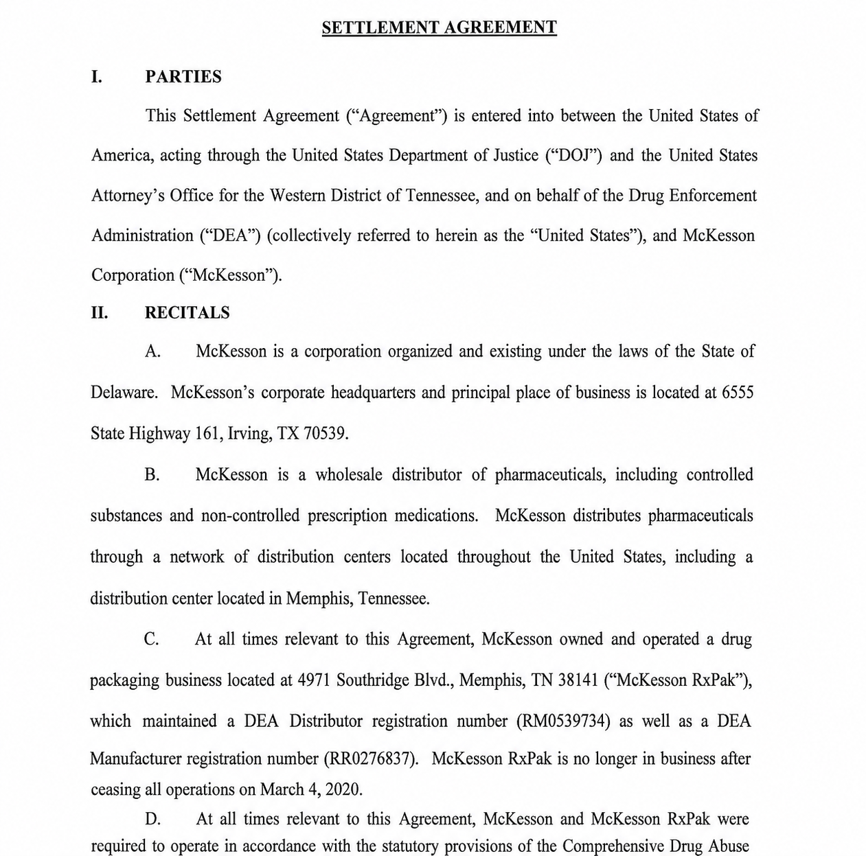McKesson Agreements  - Free AI Agreement Generator, 50+ Real Agreement Examples