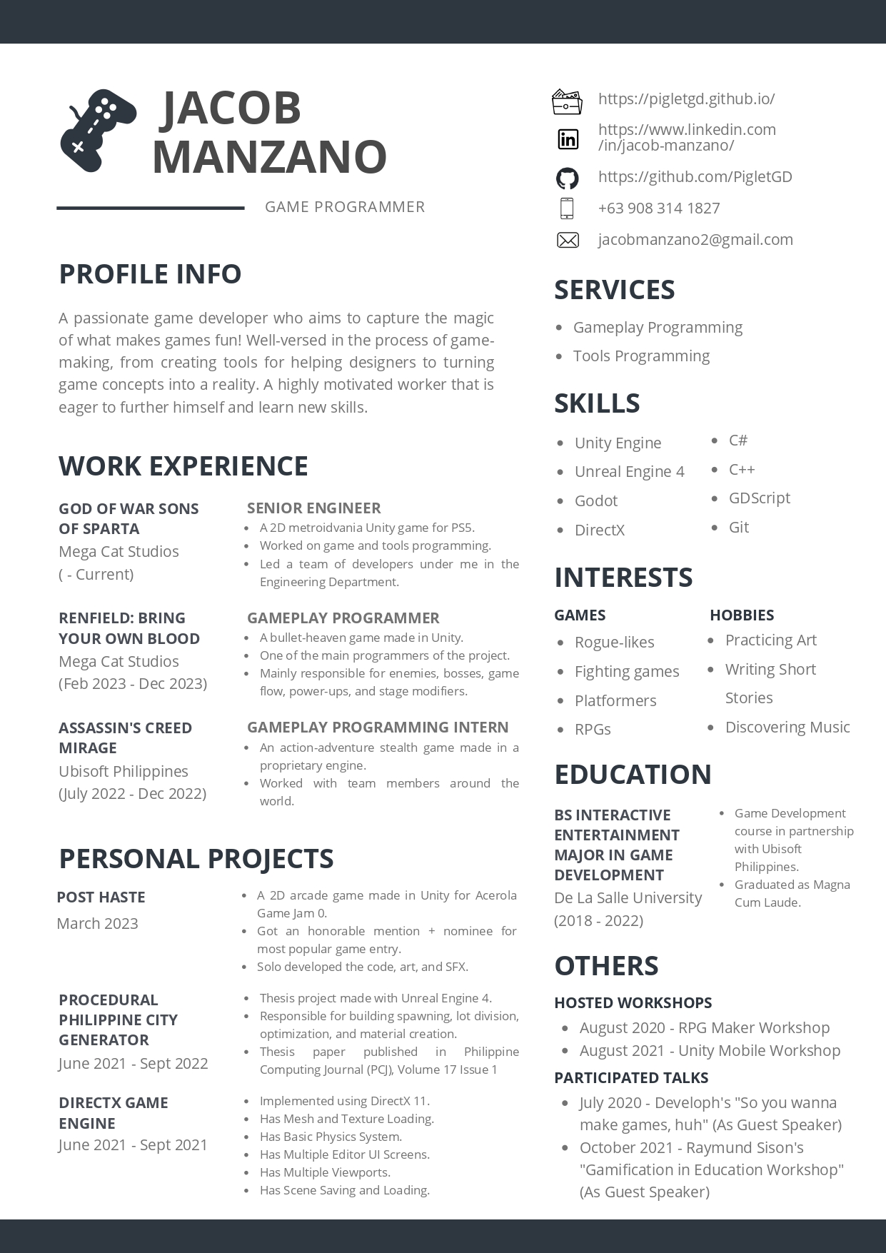 Mega Cat Studios Game Programmer Resume - Free AI Resume Bulider, 50+ Real Resume Examples