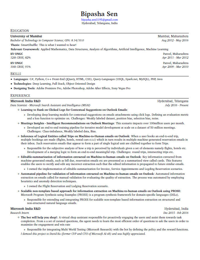 Microsoft Data Scientist Resume - Free AI Resume Bulider, 50+ Real Resume Examples