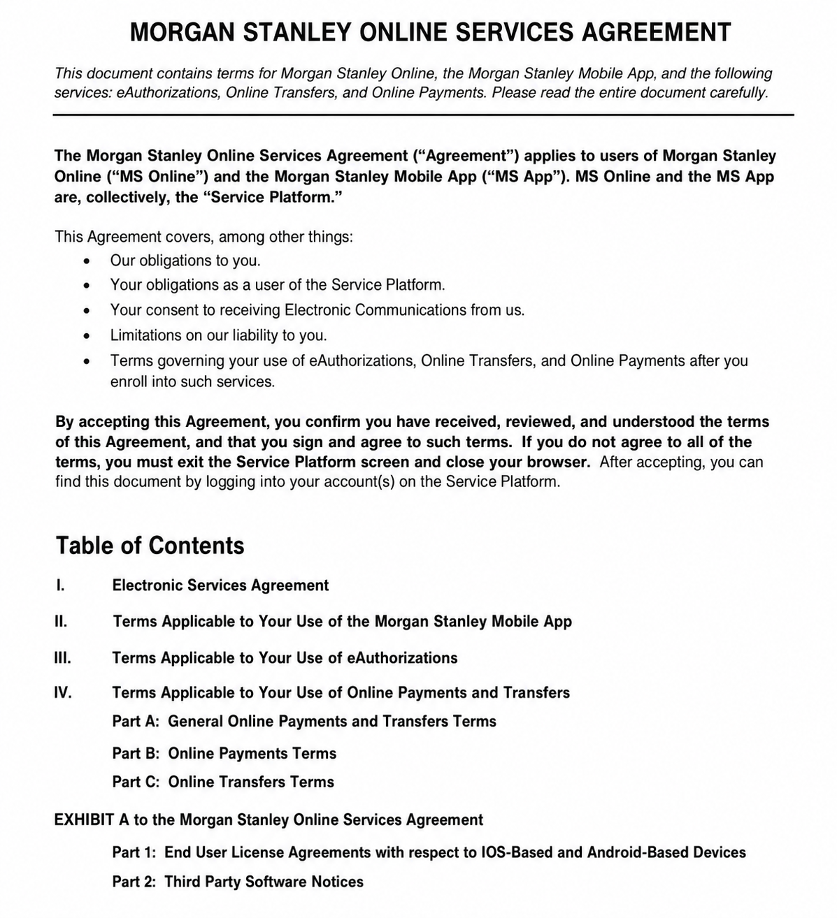 Morgan Stanley Agreements  - Free AI Agreement Generator, 50+ Real Agreement Examples