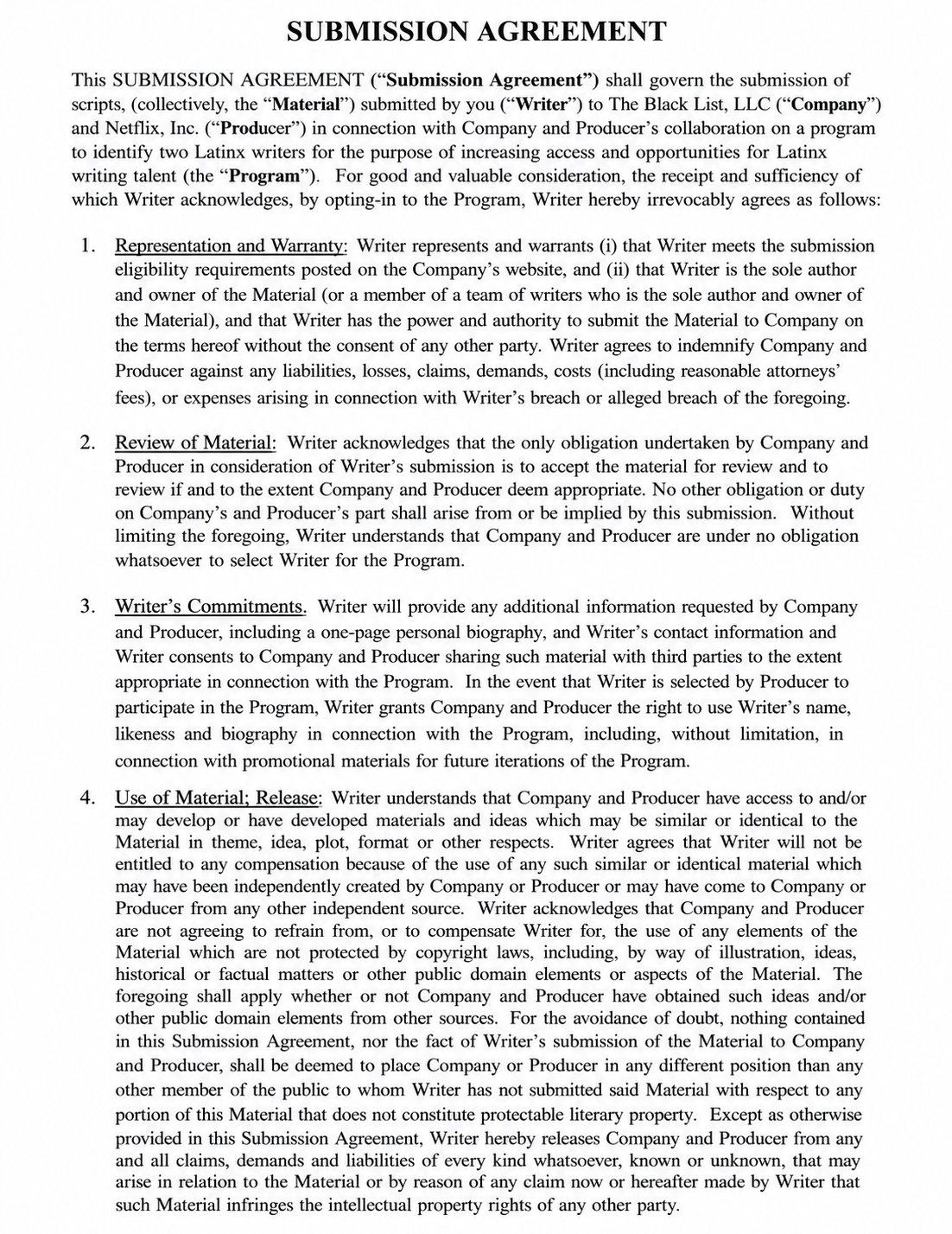Netflix Agreements  - Free AI Agreement Generator, 50+ Real Agreement Examples
