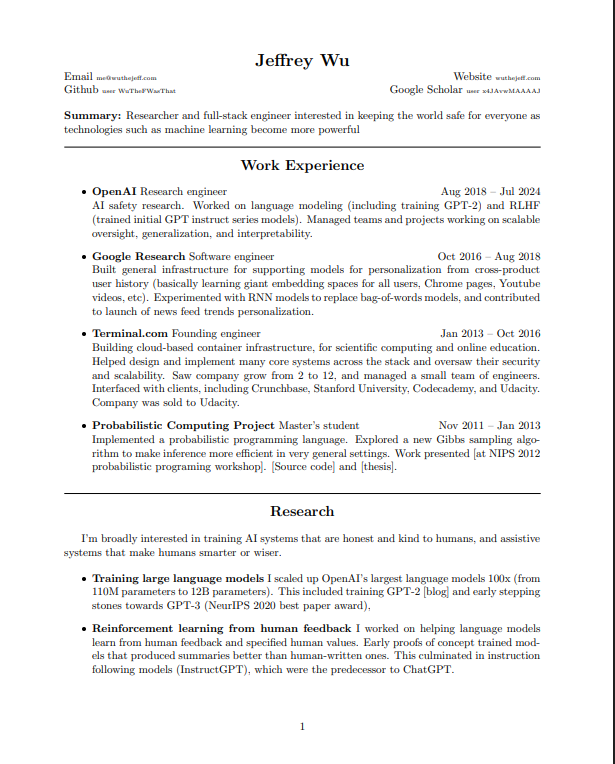 OpenAI AI Researcher Resume - Free AI Resume Bulider, 50+ Real Resume Examples