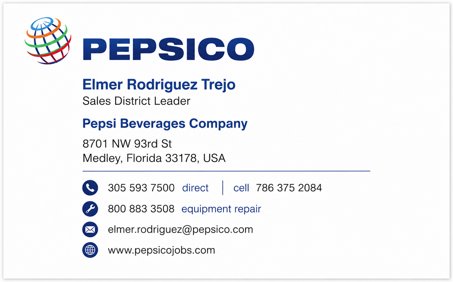 PepsiCo Beverage Business Card - Business Card Examples, AI Business Card Generator