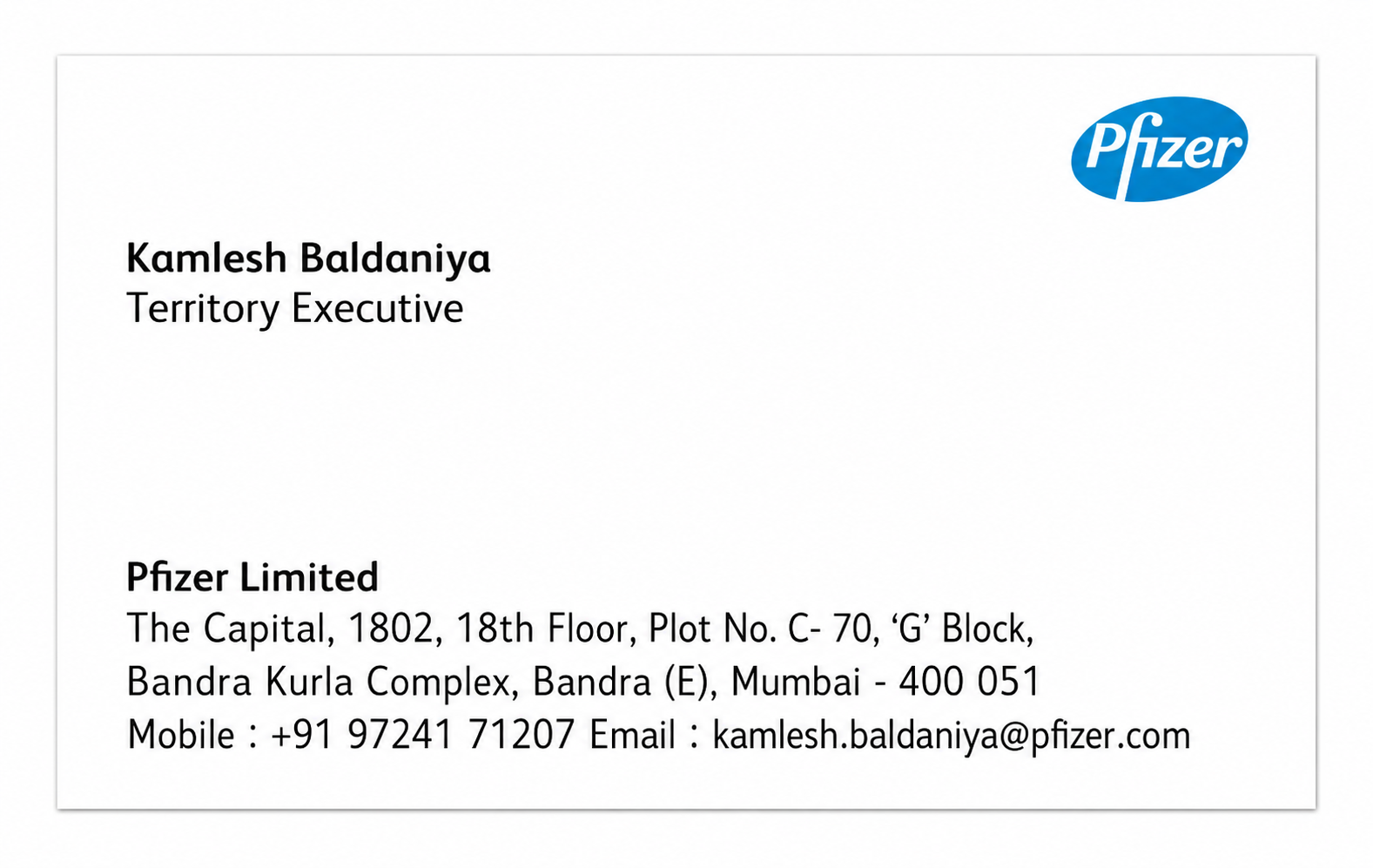 Pfizer Pharmaceutical Business Card - Business Card Examples, AI Business Card Generator