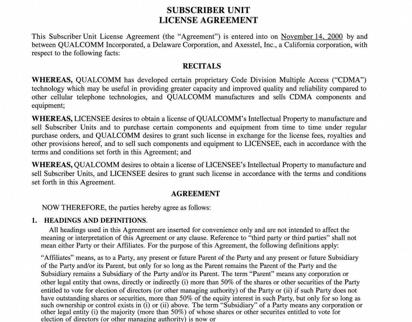 Qualcomm Agreements  - Free AI Agreement Generator, 50+ Real Agreement Examples
