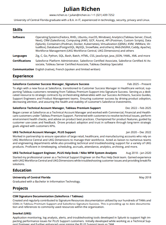 Salesforce Customer Success Manager Resume - Free AI Resume Bulider, 50+ Real Resume Examples