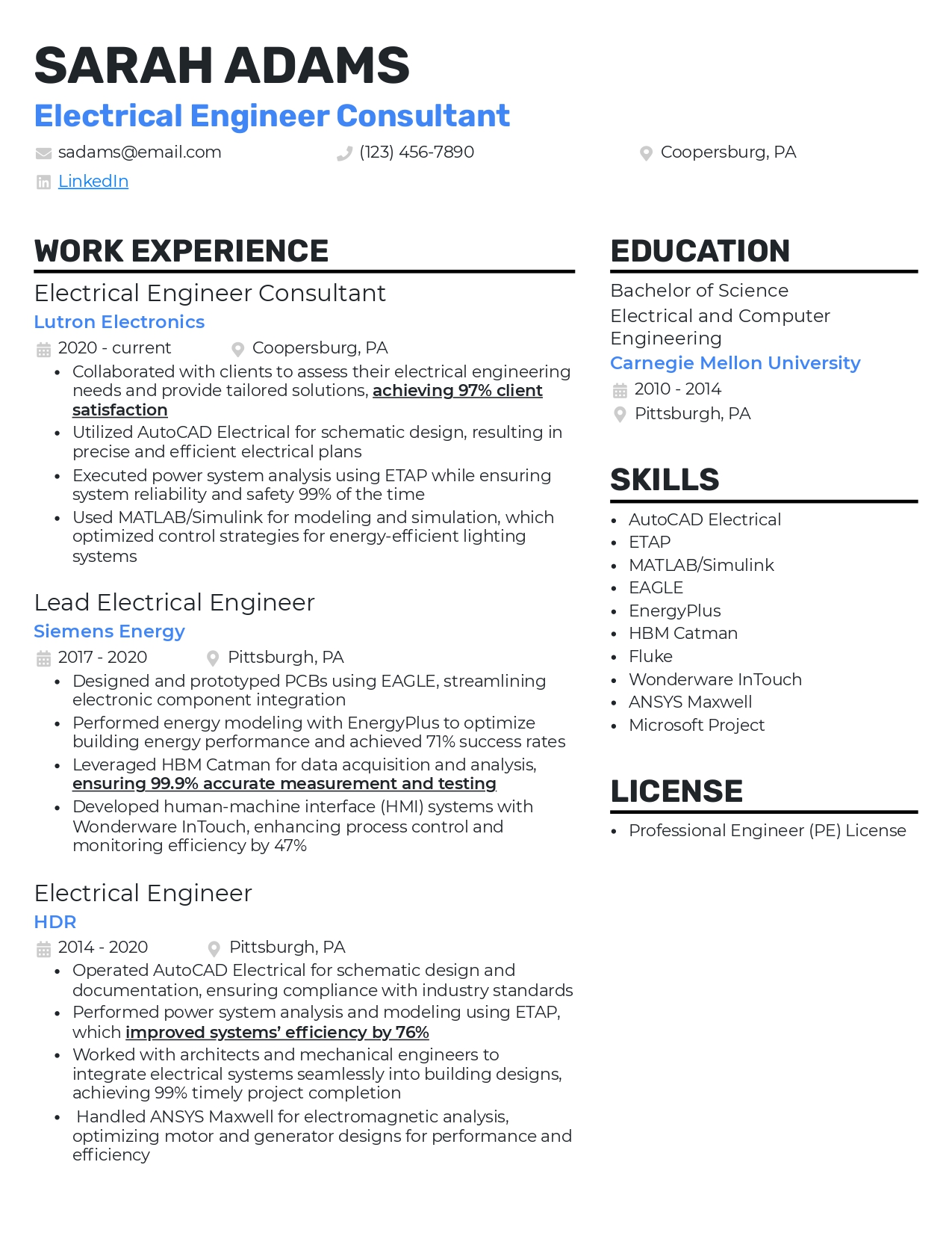 Siemens Electrical Engineer Resume - Free AI Resume Bulider, 50+ Real Resume Examples