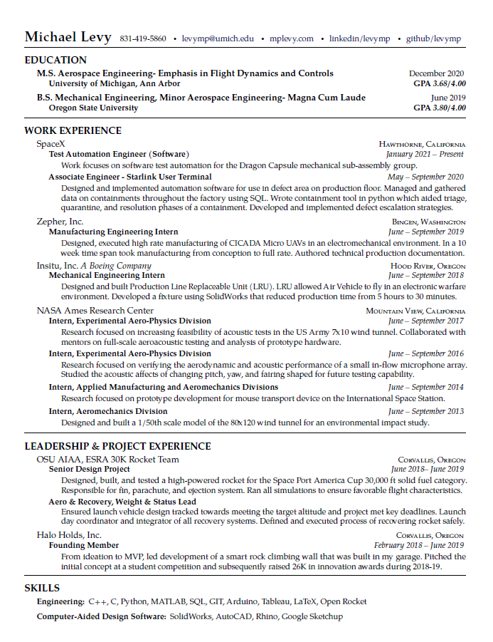 SpaceX Test Automation Engineer Resume - Free AI Resume Bulider, 50+ Real Resume Examples