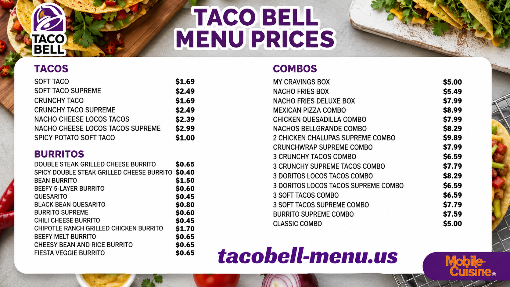 Taco Bell Menus  - Menu Examples, AI Menu Generator