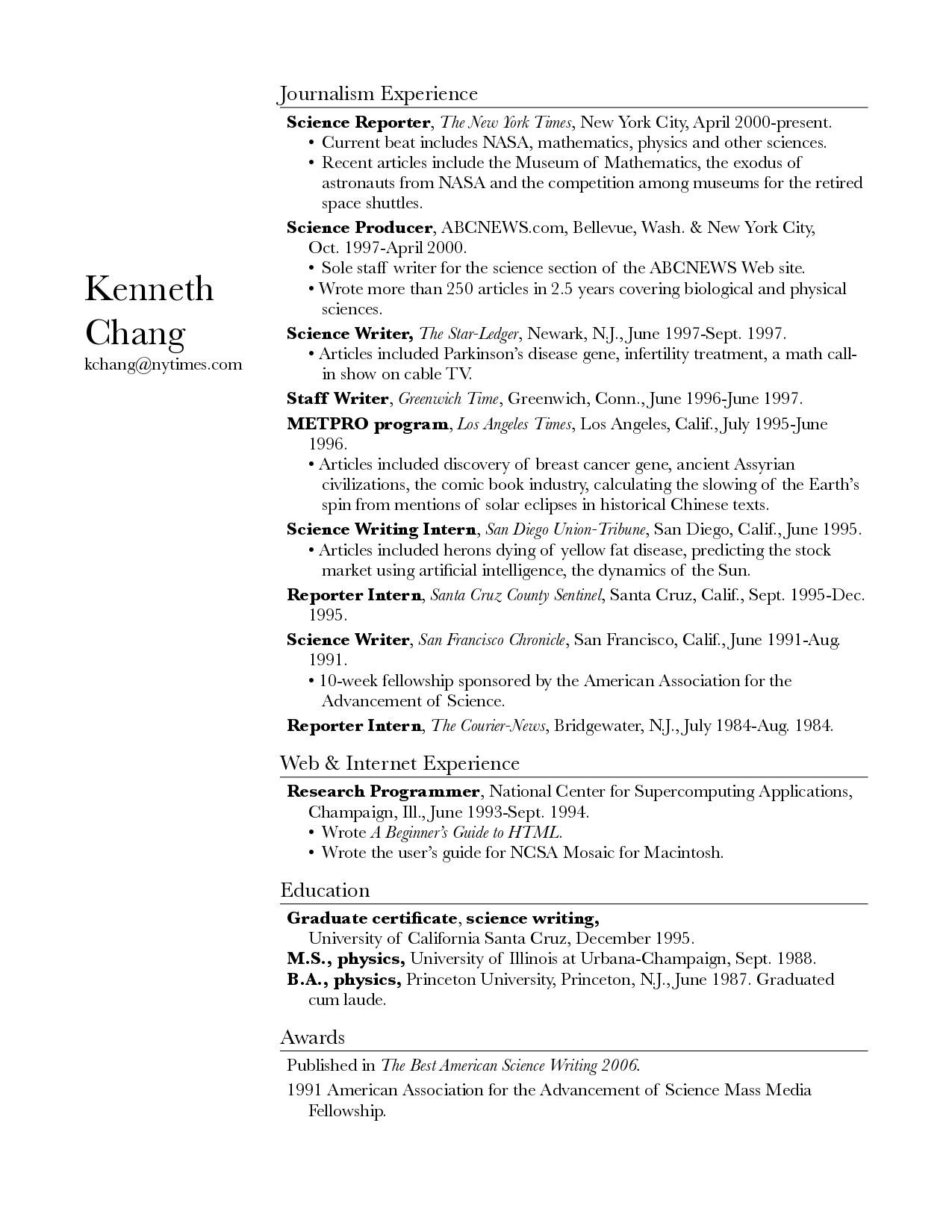 The New York Times Journalist Resume - Free AI Resume Bulider, 50+ Real Resume Examples