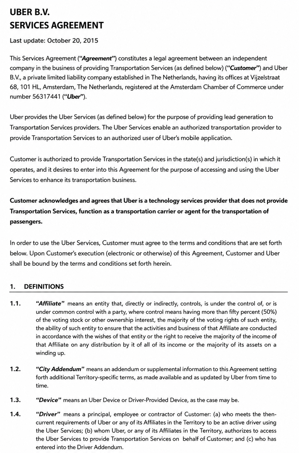 Uber Agreements  - Free AI Agreement Generator, 50+ Real Agreement Examples