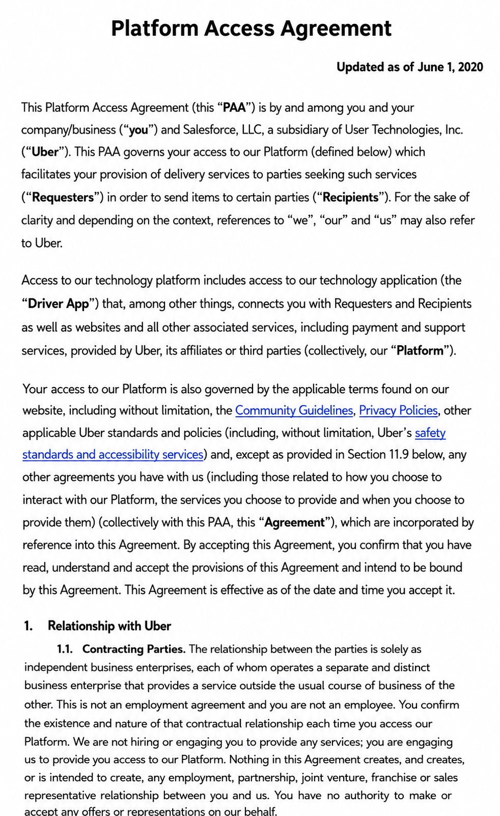 Uber Agreements  - Free AI Agreement Generator, 50+ Real Agreement Examples