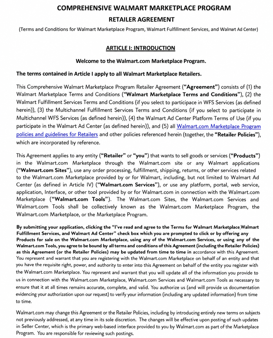 Walmart Agreements  - Free AI Agreement Generator, 50+ Real Agreement Examples