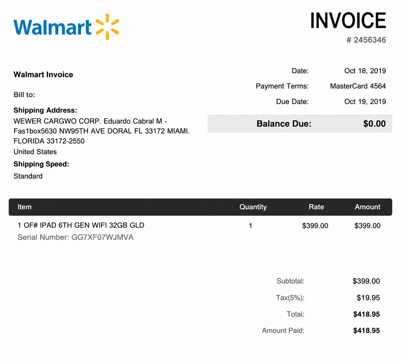 Walmart Invoice  - Free AI Invoice Generator, 50+ Real Invoice Examples