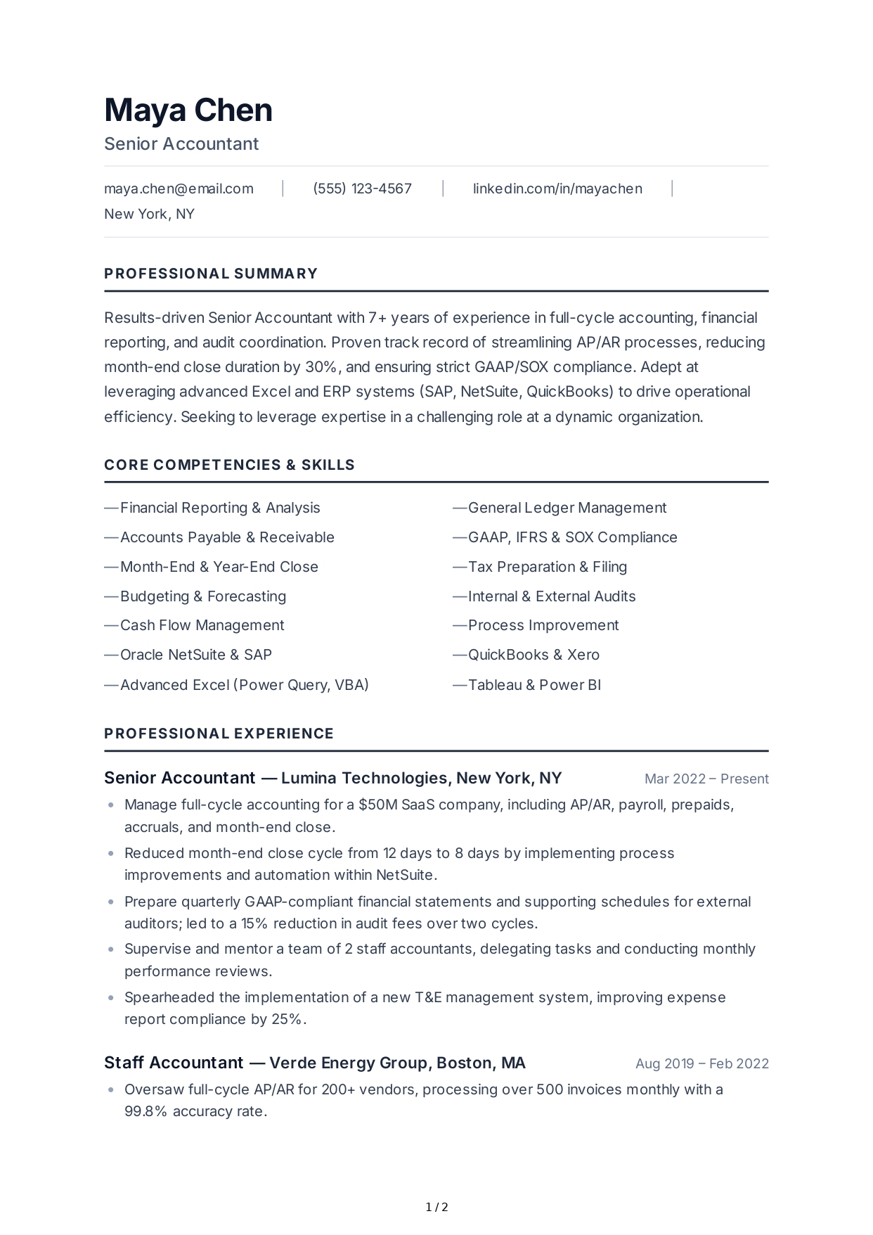 Accountant CV - Free AI CV Maker, 50+ Real CV Examples