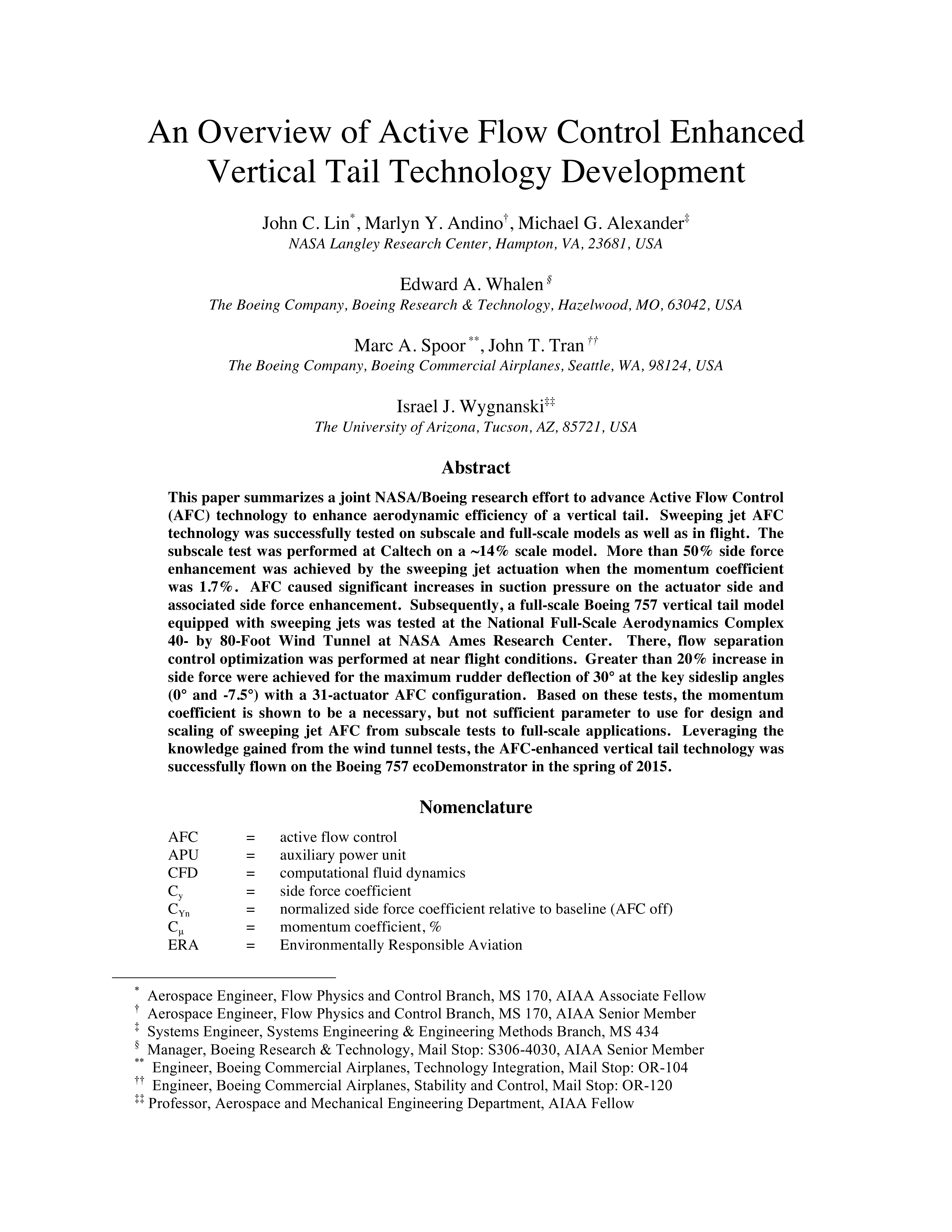 Active Flow Control Research Paper by NASA - Free AI Research Paper Generator, 50+ Real Research Paper Examples