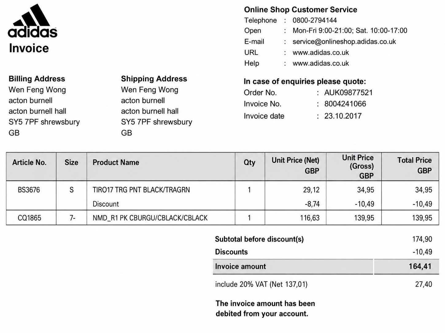 Adidas Invoice  - Free AI Invoice Generator, 50+ Real Invoice Examples