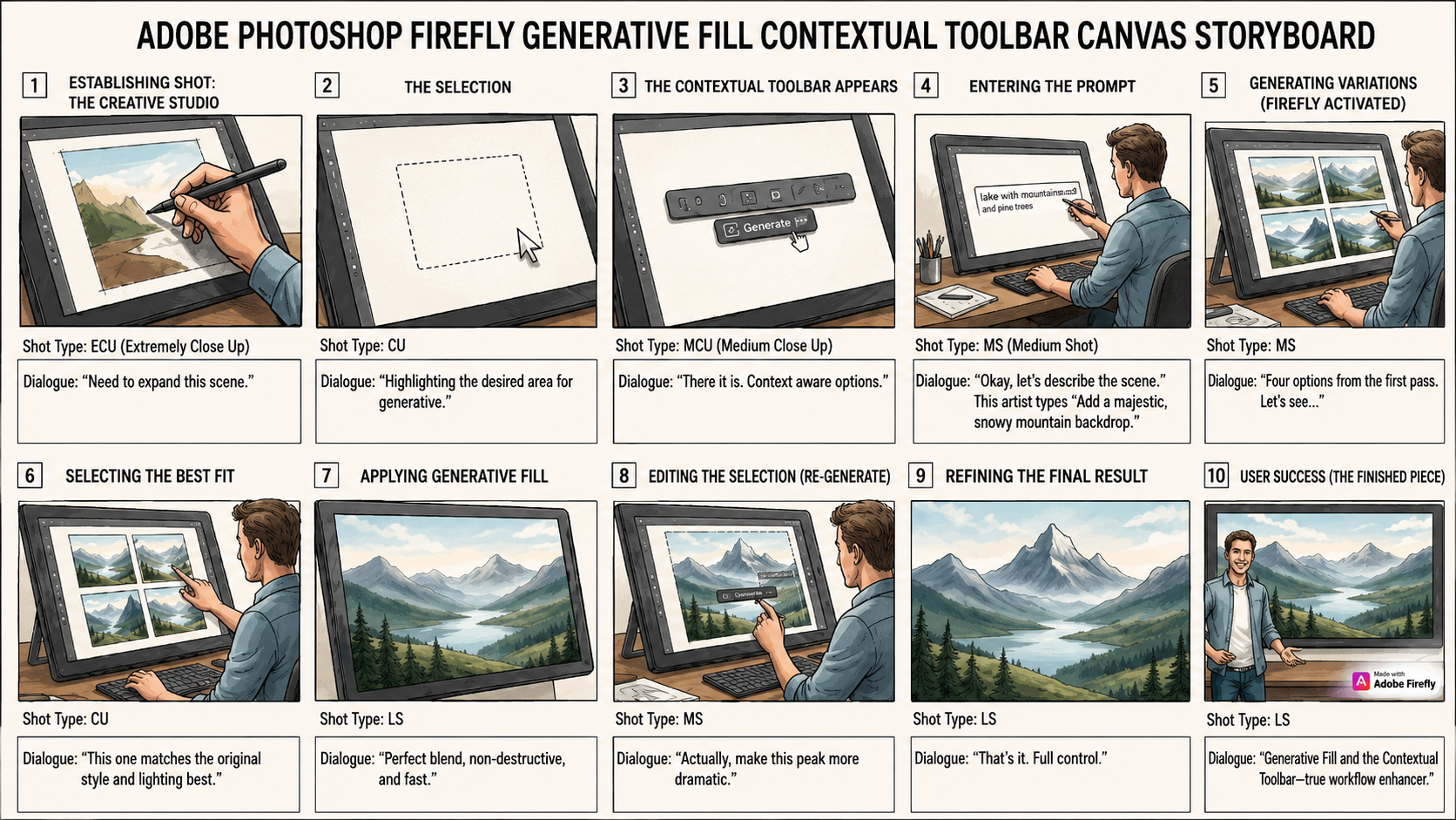 Adobe Photoshop Firefly Generative Fill Contextual Toolbar Canvas Storyboard - Free AI Storyboard Generator, 40+ Real Storyboard Examples
