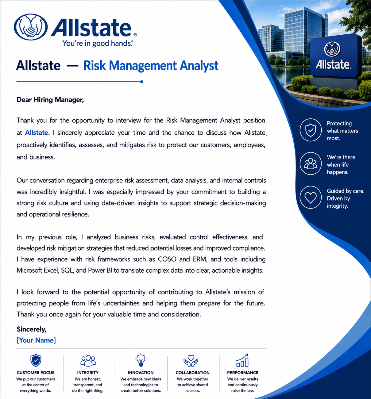 Allstate Risk Management Analyst - AI Thank you Email after Interview Generator