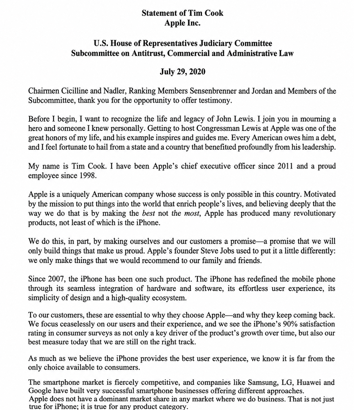 Apple Congressional Opening Statement - Free AI Opening Statement, 50+ Real Opening Statement Examples